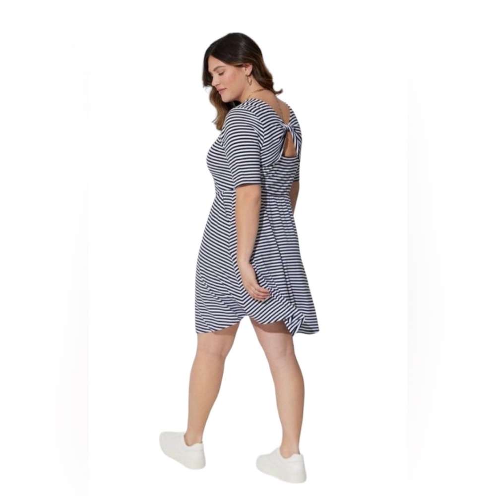 Torrid mini jersey striped twist back skater dress